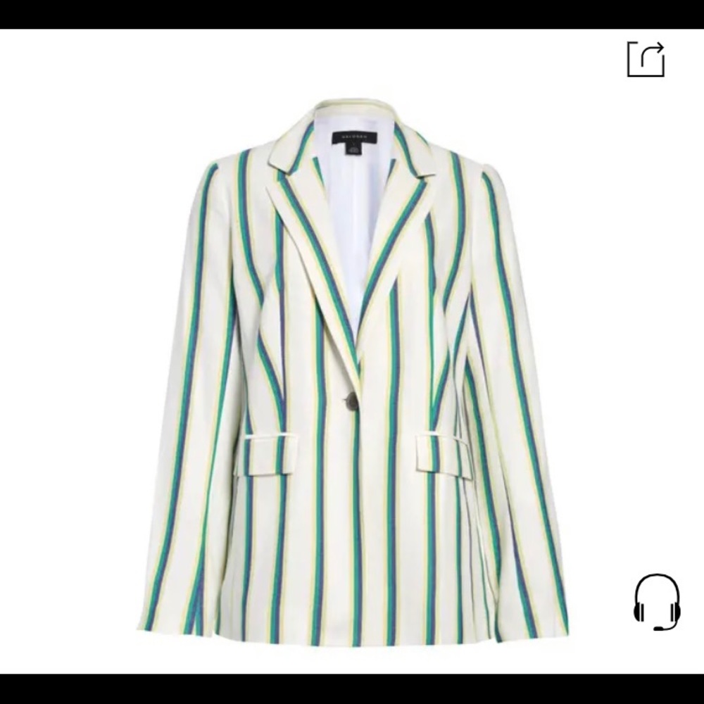 NWT Halogen ivory boxy blazer with blue green stripes spring wardrobe essential!